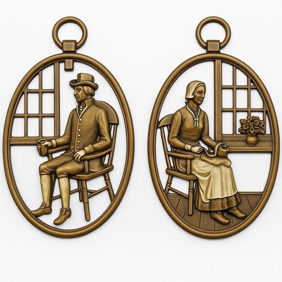 Vintage Colonial Wall Plaque Man Oval Brass Relief Art Americana Syroco Decor - Picture 1 of 7